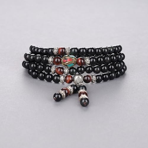 COAI Black Obsidian Stone Bracelet Necklace Mala Beads 108 - style: Red Tiger Eye