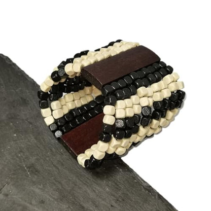 Stretch Wooden Beads Cuff Bracelets Multi Layered Natural Wood Beads Chunky Bangle Wooden Handmade Wide Bracelets Bohemia Jewelry for Women Men - color: C