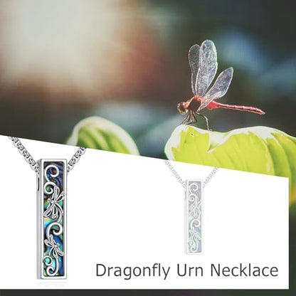 Cremation Urn Necklaces for Ashes Sterling Silver 3D Vertical Bar Memorial Pendant for Loved Ones Keepsake Cremation Jewelry Gifts for Women Men - style: Dragonfly
