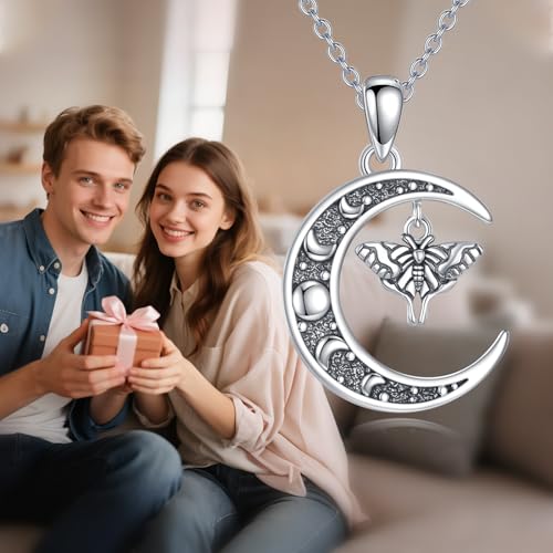 Sun and Moon Necklace 925 Sterling Silver Sun Moon Pendant Gemstone Jewelry Gifts for Women - style: Moth