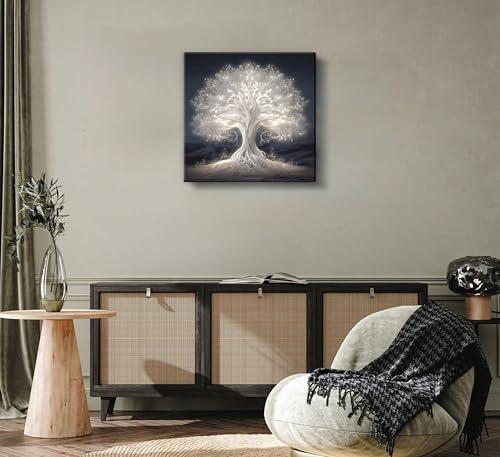 Tree of Life Canvas Wall Art Abstract Myth Tree of Life Painting Picture Wall Decor Spiritual Poster Print Artwork for Living Room Office Meditation Room Bedroom Hotel Home Decoration - size: 20L" x 20W"