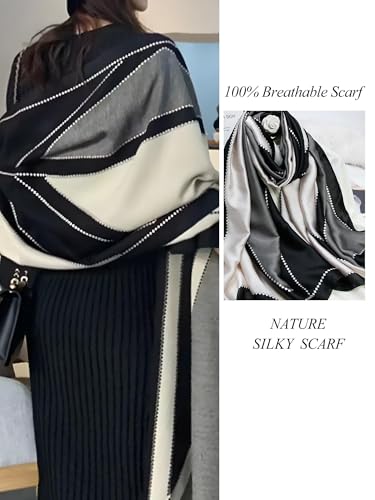 Large Shawl Scarf For Women Lightweight Wraps Silky Headscarf Long Sunscreen Scarfs - color: T14 Black White Diamond Check / 70"x 35"
