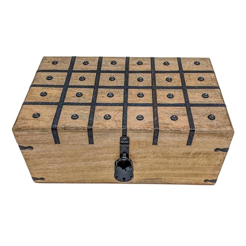 Handmade Pirate Treasure Chest - Rustic Decorative Jewelry - Wooden Storage Box with Iron Lock & Skeleton Key - size: XXL 17 x 10 x 8