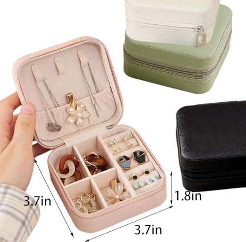 Mini Jewelry Travel Case, Small Portable Jewellery Storage, PU Leather Travel Jewelry Organizer Box, for Women, Girls, Wedding, Birthday, 3.74x3.74x1.92 In (White)