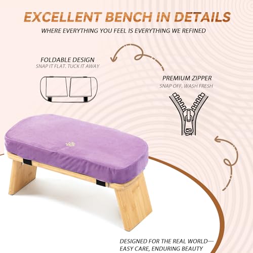 Meditation Bench, Bamboo Meditation Stool, Folding Kneeling Meditation Bench, Seiza Prayer Bench, Prayer Bench with Meditation Cushion, Kneeling Stool(Purple) - color: Purple