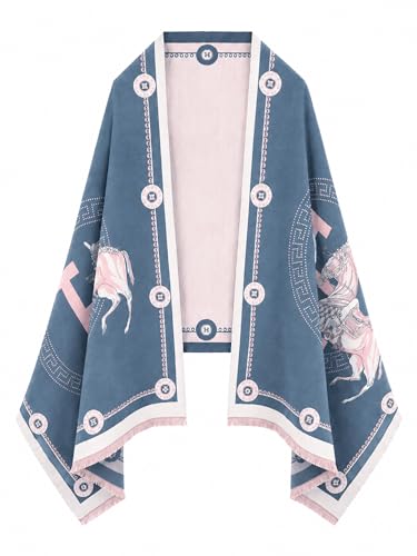 Women's Reversible Pashmina Shawl Wrap for Women Big Scarf Holiday Gifts - color: 09-indigo-pink