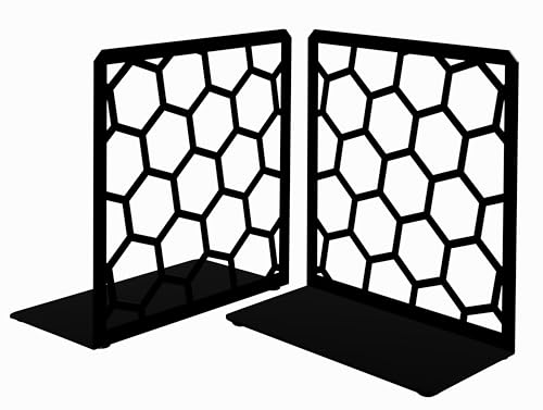 GEOMOD Geometric Honeycomb Black Metal Bookends Decorative - Tall Sturdy Book Ends for Shelves - Modern Heavy Duty Bookend Stopper - Office or Home Book Shelf Book Holder - 6x3.25x6.25 Inches - 1 Pair - color: Black, size: 1 Pair