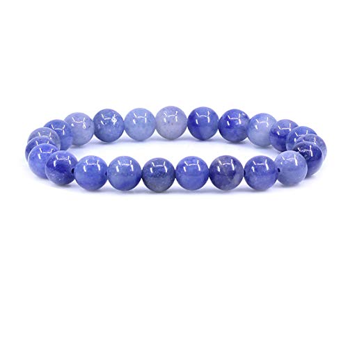 Keleny Gem Semi Precious Gemstones 8mm Natural Quartzite Stone Round Beads Crystal Stretch Bracelet 7 Inch Unisex - color: Blue Aventurine