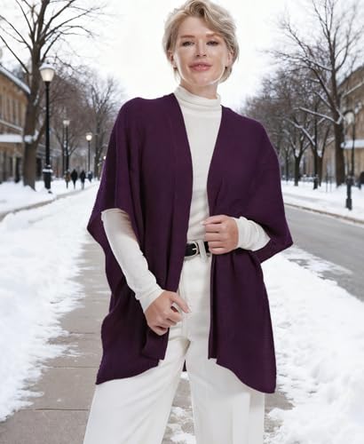 MissShorthair Knit Shawl Wraps for Women Boho Crochet Shawls Cape Open Front Cardigan - color: Violet
