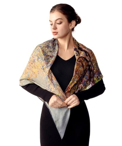PoeticEHome Cashmere Scarf Wrap 36"x36" - Featherlight & Wrinkle-Free Artistic Square Shawl for Travel & Office, Gift Ready - color: Antibes - 36"