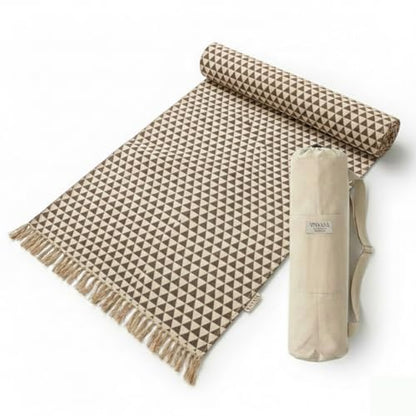 VINYASA Handwoven Cotton Yoga Rug Mat – Naturally Dyed | Absorbent, Washable Yoga Mat/Fitness Rug, Hatha, Pilates & Meditation - Non-Slip Grip | Extra Long & Wide | Trikon Series - color: Pomegranate