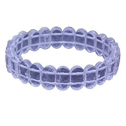 Keleny Semi Precious Stones 14mm Faceted Oval Beads Crystal Rock Elastic Bangle 7.5 Inch - color: White Crystal