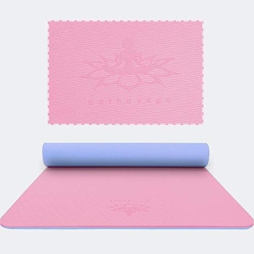Hatha Yoga Extra Thick TPE Yoga Mat - 72"x 32" Thickness 1/2 Inch -Eco Friendly SGS Certified - With High Density Anti-Tear Exercise Bolster For Home Gym Travel & Floor Outside - color: Pink/Blue