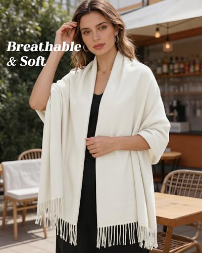 Winter Scarf for Women Pashmina Shawls and Wraps for Evening Dresses Wedding Party Bridesmaid Warm Long Scarves Shawl - color: A-white