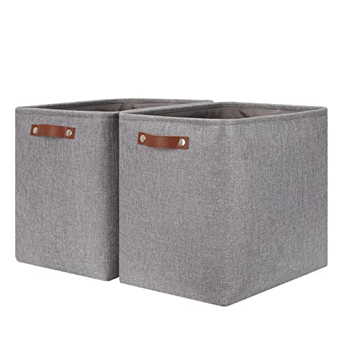HNZIGE Tall Storage Baskets for Shelves, Rectangular Fabric Organizer with Handles, Decorative Closet Storage Bins (Grey) - color: grey, size: 17*12*15 in-2 Pack