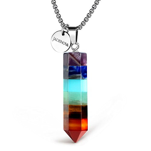 JADENOVA 7 Chakra Stones Necklace Gemstone Pendant Necklace Energy Healing Crystal Divination Pendulum For Women (Cone Hexagonal, 18 Inches Stainless Steel Chain) - style: Hexagonal 7 Chakra Pendant Necklace
