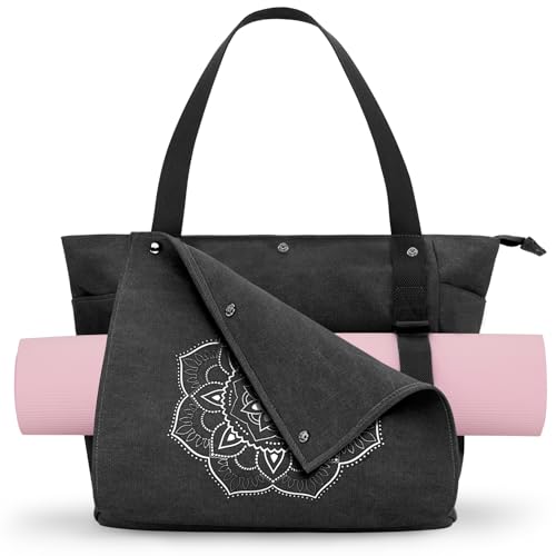 Gonex Yoga Mat Bag, Yoga Gym Bag Tote Bag with Multi Pockets For Women Men, Canvas Yoga Mat Carrier Take in Out Mat Easily For Pilates Travel Workout Office - color: Black, size: Classic (15.5×5.5×14.5inch)