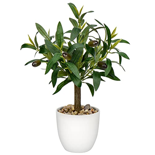 Artificial Olive Tree15'' Small Faux OliveTree Fake Olive Plants with White Pot for Home Bedroom Table Shelf Office Hotel Decor, Briful - color: Olive Plants