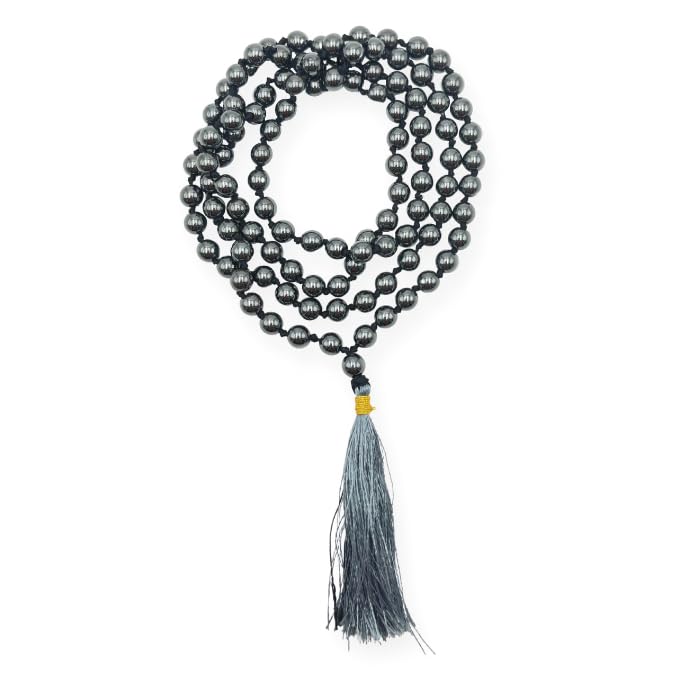 GEMSCITE Japa Mala 108 Prayer Beads Perfect for Meditation Spiritual Mala Necklace & Wrist Mala Bracelet - color: Hematite, size: Hand Knotted