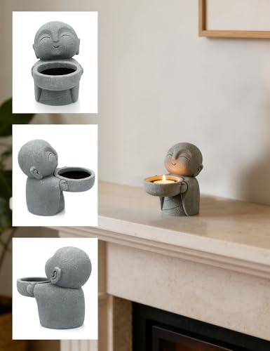 Zen Candle Holder, Buddha Tea Light Holder, Monk Figurine Holder for Japanese Zen Decor & Meditation Space