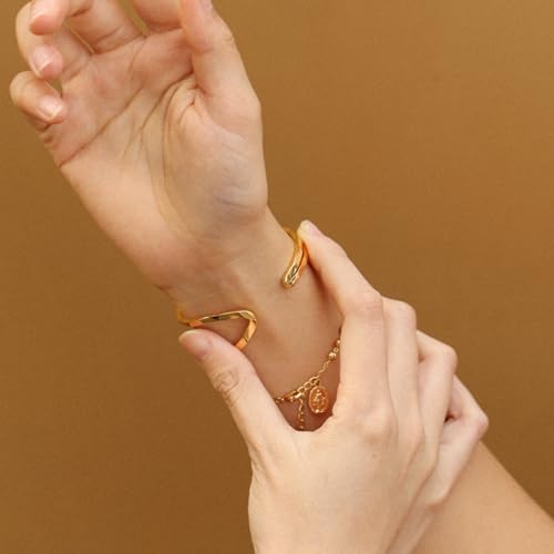 POTESSA 18K Gold Plated Cuff Bracelets Adjustable Dainty Bangle Handemade Jewelry for Women - style: lattice