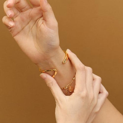 POTESSA 18K Gold Plated Cuff Bracelets Adjustable Dainty Bangle Handemade Jewelry for Women - style: lattice