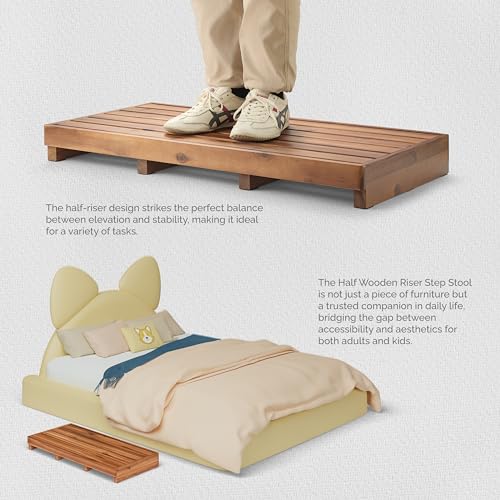 One Step Stool for Elderly (35" Length) - Acacia Wood High Step Stool with Non-Slip Pads - 550 Lbs Wooden Mobility Stepping Stools for Handicap, Bed, Bathroom, Kitchen (Patented)