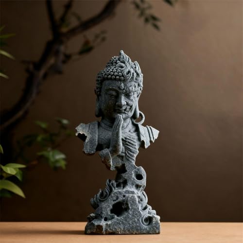 livelyfish Meditating Buddha Statue Zen Garden Statues Sandstone Thinker Buddha Sculpture Figurine for Fish Tank Aquarium Home Decorations, Gift (CS) - size: CS