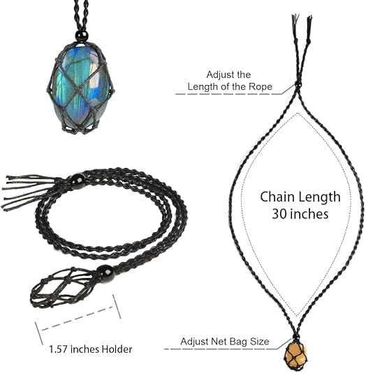 Natural unprocessed crystal raw stone hand woven rope adjustable necklace pendant for both men and women - color: C-3pcs Labradorite