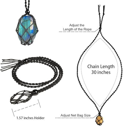 Natural unprocessed crystal raw stone hand woven rope adjustable necklace pendant for both men and women - color: C-3pcs Labradorite