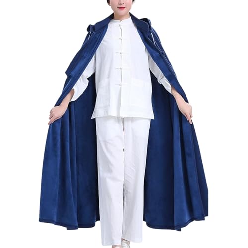Unisex Meditation Buddhist Hooded Cloak Loose-Fit Comfortable Warm Prayer Robe Button Down Coat Poncho - color: Blue, size: Medium