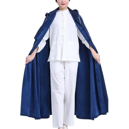 Unisex Meditation Buddhist Hooded Cloak Loose-Fit Comfortable Warm Prayer Robe Button Down Coat Poncho - color: Blue, size: Medium