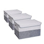 27 L Cotton Linen Foldable Storage Box with Lid - 15.75"x10.63"x9.84"- Durable Collapsible Organizer for Bedroom, Living Room, Kids' Room, 3-Pack Grey
