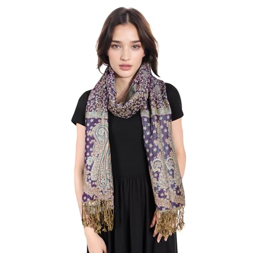 MUQU Women Pashmina Shawls and Wraps Scarf Soft Silky Reversible Paisley Scarves Shawl for Women - color: Green-a4