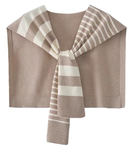 Knitted Stripe Shawl Wraps for Women Designer Cardigan Vintage Scarf for Women Knotted Shoulder Tops Cape Travel Scarves 2026 - color: Khaki
