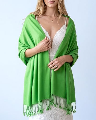 Achillea Lightweight Pashmina Scarf for Women – Soft Silky Shawl Wrap for Evening Dresses, Bridesmaids & Everyday Wear - color: Kelly Green