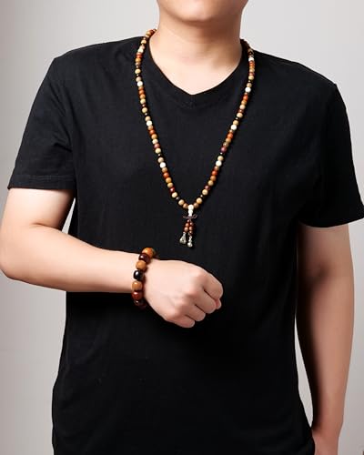 Handcrafted Wooden Bead Bracelet Mixed Natural Wood Colors Prayer Bracelet for Men or Women,1pc/pack - style: Dia.18mmX13pcs