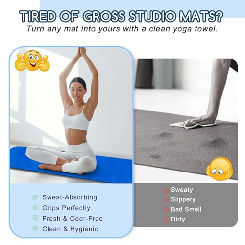 Yoga Mat Towel, Extra Thick (600GSM) Soft Hot Yoga Towel, Non-Slip and Sweat Absorbent for Hot Yoga, Bikram, Pilates, and Fitness, 72" x 27.5", Dual-Color, Grey/Blue - color: Dark Blue