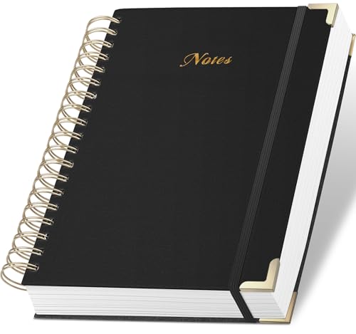 Spiral Notebook Journal, 328 Pages Linen Hardcover College Ruled Notebook, Lined Thick Journals for Women Men, B5 Thick Spiral Journal for Writing, 100GSM Paper, Cute Notebooks for Work School - color: A-Notes-Black, size: B5(6.9INCH×9.8INCH)