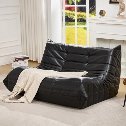 Hobestluk Bean Bag Chair Giant Bean Bag Sofa 2 Seater Bean Bag Chairs for Adults, Loveseat Floor Chair, Leather Bean Bag Chairs for Living Room Bedroom Dorm (Black, Loveseat) - color: Black, size: Loveseat