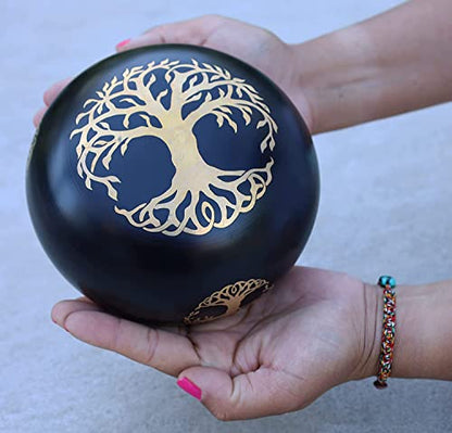 Tibetan Tree Of Life Singing Bowl Mallet Cushion Set ~ For Meditation, Yoga, Spiritual Healing and Mindfulness ~ Extra Large Black - color: Black
