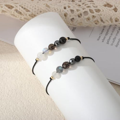 Triple Threat Protection Bracelet for Women,Evil Eye Natural Healing Crystal Beaded Bracelet for Protection - style: Empath Protection (Style D)