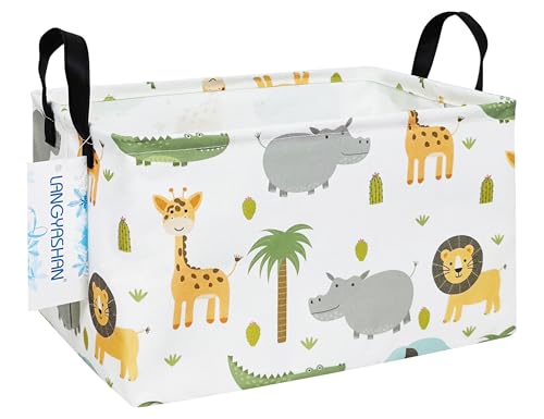 Rectangular Storage Bin Collapse Canvas Fabric Cartoon Storage Basket with Handles for Organizing Home Kitchen Boys and Girls Toys Office Closet Shelf Baskets (Rec animal) - color: Rec animal