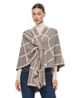 PULI Women's Elegant Shawl Wraps Soft Open Front Poncho Sweater for Spring Fall Winter - color: Classic Check-oatmeal and Barley Twist