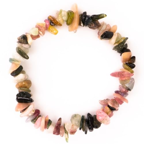 Bracelets for Men & Women - Natural Gemstone Raw Beads Stretch Bracelet, Irregular Chips Healing Crystal Jewelry. Anxiety Relief for Stress & Negative Energy Protection. - color: Tourmaline