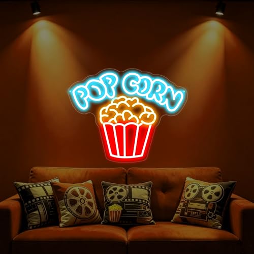 Popcorn LED Neon Sign, USB Dimmable Popcorn Bucket Neon Wall Decor for Home Theater Movie Room Cinema Snack Bar Game Room Concession Stand and Family Entertainment Space Movie Night Decorations-16.5" x 13" - color: Popcorn