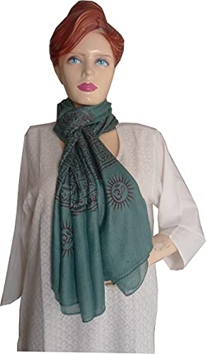 KVR Hindu Pooja Religious Cotton Indian prayer scarf with OM Krishna Ganesha Shiva Nataraja yoga spiritual auspicious prints - color: Green- Ganesha