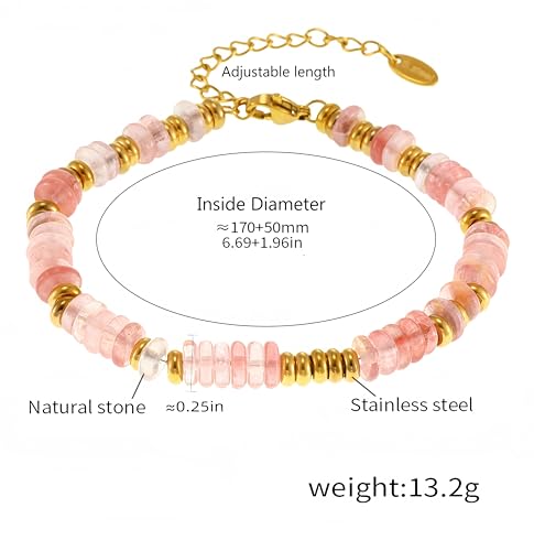 Hupplle Natural Stone Beaded Bracelets for Women 18K Gold Plated Stainless Steel Handmade Minimalist Adjustable Bracelet Trendy Jewelry Gifts for Her