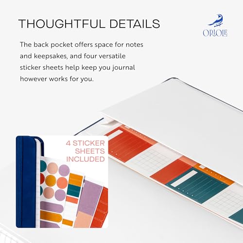 Oriole Vegan Leather Ruled Notebook - Deep Blue | 176 Pages of Thick Lined Paper | Soft Touch Hardcover Journal (5 x 8 in) with Gold Foil Bird Design & Luxury Gift Box - color: Deep Blue
