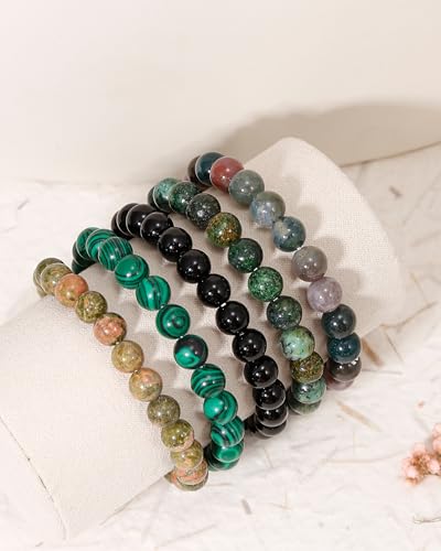 BOMAIL 5Pcs Healing Crystal Bracelets for Women 8mm Natural Stone Beaded Stretch Bracelet Set Handmade Semi-Precious Gemstone Bracelets - color: B
